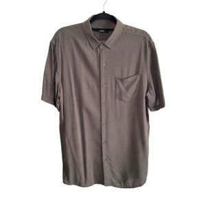 Banks Journal Gray Green 100% Rayon Short Sleeve Button-Up Casual Shirt Size L
